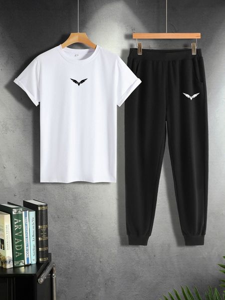 

men wings print tee & sweatpants e8re#, Gray