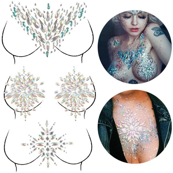 Jóias tatuagem strass adesivos corpo gemas glitter auto-adesivo decalques de caixa de cristal flash sereia decoração de pedra preciosa