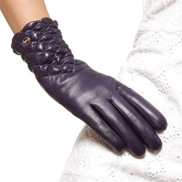 

brand genuine leather gloves soft women sheepskin glove fashion trend winter driving leather gloves el005nc-5211t, Blue;gray