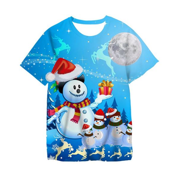 Футболки снеговик костюм детские рождественские вечеринки T Рубашки Санта-Клаус мальчики для мальчиков Девочки Девочки Случайный мультфильм 3D Принт футболка 3T-14T Футболка
