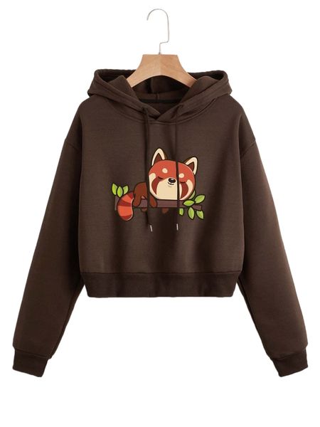 

cartoon graphic drop shoulder drawstring thermal lined hoodie j2pm#, Black