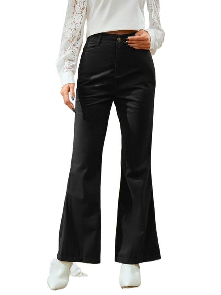 

high waist flare leg pants q9qa#, Black;white