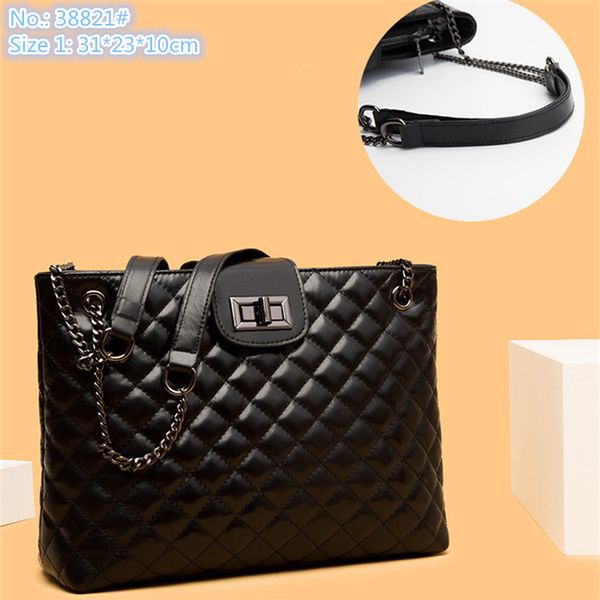 

Wholesale factory ladies leather shoulder bags classic sewing plaid chain bag elegant black queen womes backpack head leather solid color fashion handbag, Black2-golden chain-68391#
