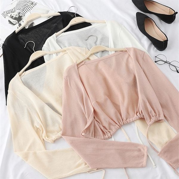 

women summer sun protection coat lace bow ruffle cardigan female blouse for woman covers blusa white y2k korean shirt 220725, White;black