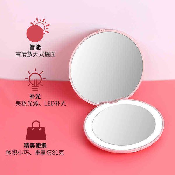 

factory outlet net red hand-held led makeup mirror folding small female toilet light portable fill double-sided
