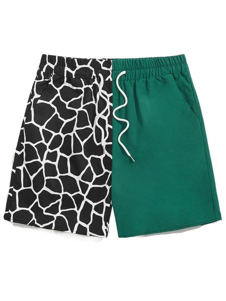 

romwe guys colorblock allover print shorts 36sd#, White;black