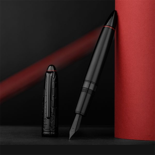 Hongdian N6 Siyah Piston Çeşmesi Kalem Reçine EF/F/Uzun Bıçak Nib Güzel Torpido Bulut Mühür Kapağı İş Ofisi Yazma 220812