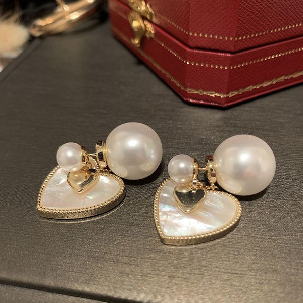 

lovely cute sweet heart pendant pearl stud earrings for woman girls ins fashion luxury designer s925 silver post double sided, Golden;silver