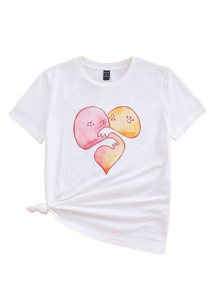

x mollysdoods cartoon graphic round neck tee l5tr#, White