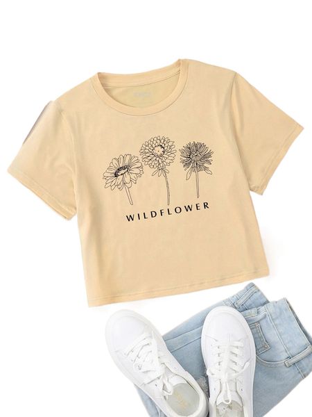 

floral & letter graphic tee g6fr#, White