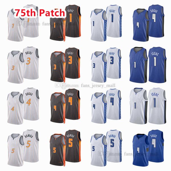 

printed 75th patch city basketball jerseys jonathan 1 isaac jalen 4 suggs mo 5 bamba chuma 3 okeke jersey color white blue black custom, Black;red