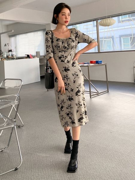 

dazy floral print ruched bust dress k9fg#, Black;gray