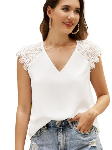 

contrast lace raglan sleeve blouse 59az#, White