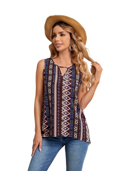 

emery rose notch neck geo print tank f6fa#, White