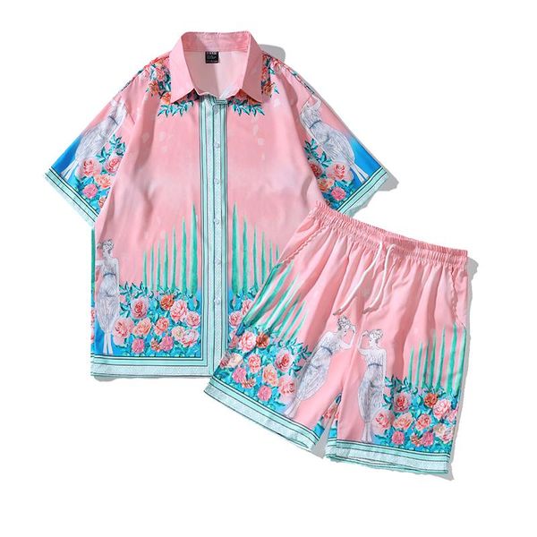 

men's tracksuits summer casual print shirt & shorts set men 2022 beach streetwear tracksuit male two-piece sets mensmen's, Gray