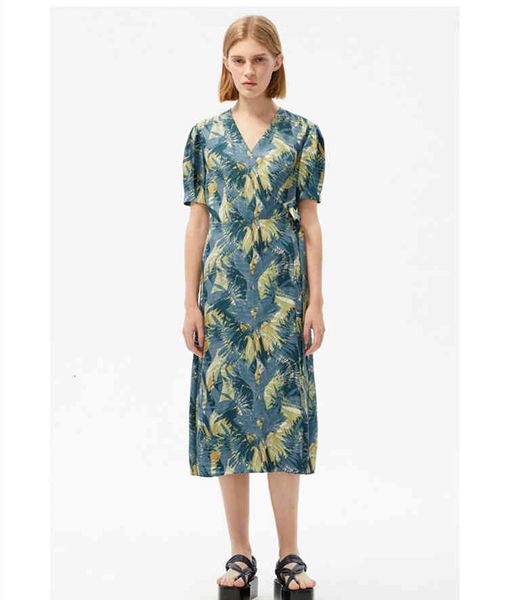 

casual dresses xiaohe spring and summer silk twill plant jungle printed tea break dress, Black;gray