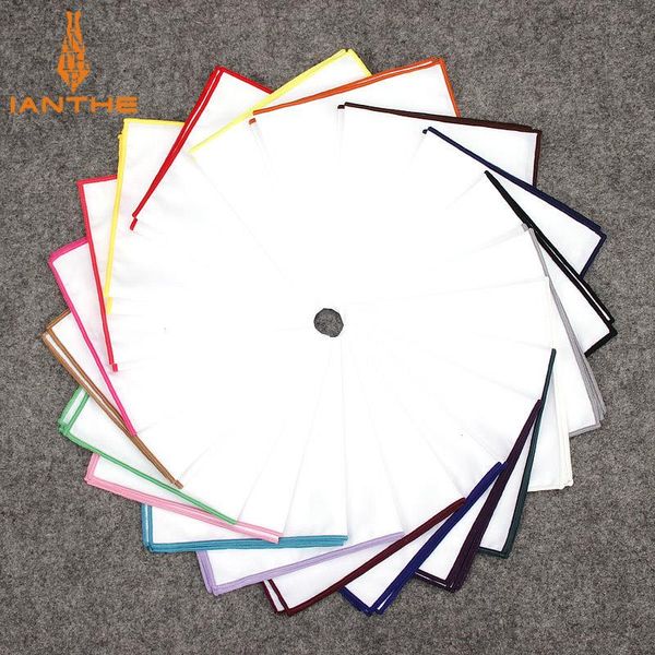 Moda masculino algodão branco lenço colorido quadrado de bolso para homens festas festas no noivo de casamento hankies