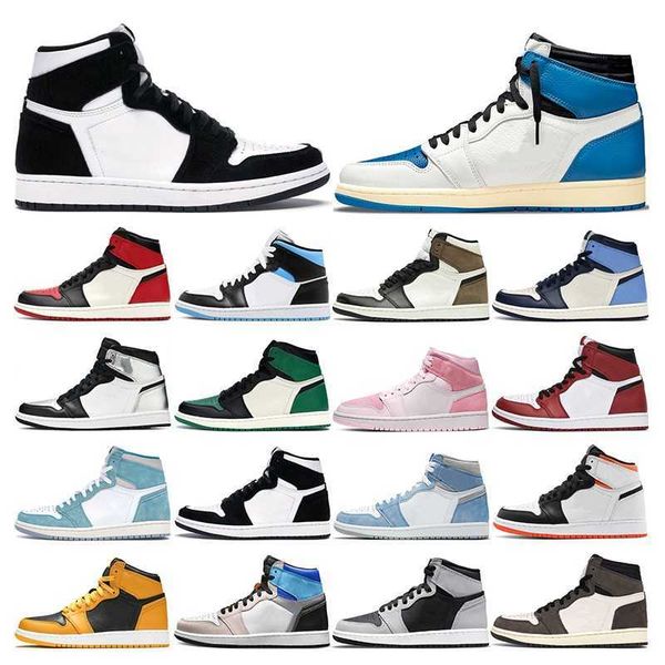 

jumpman 1 1s mens basketball shoes womens dark mocha hyper royal shadow 2.0 university blue bred patent turbo green men trainer sport, Black