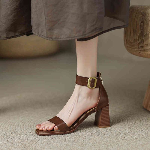 

sandals high-heeled shoes with thick heel sandals women's summer simple roman style leather d9yi, Black