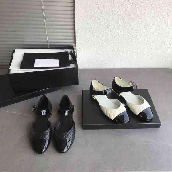 

sandals xiaoxiang mary jane shoes shallow mouth color matching hollow baotou single thick heel ballet sandals, Black