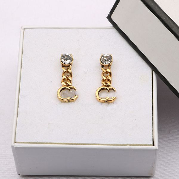 

stud charm 19 colour plated luxury brand designers letters stud chain geometric classic women tasse lrhinestone pearl earring wedding party, Golden;silver