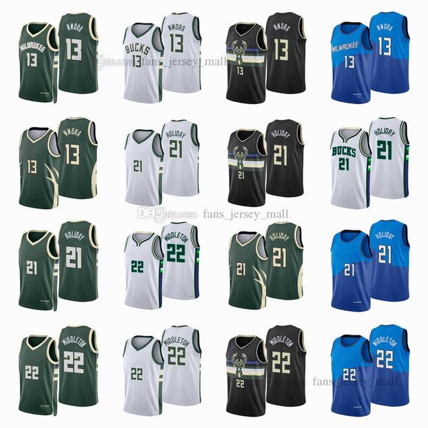 

printed city basketball jerseys nwora 13 khris 22 middleton jrue 21 holiday jersey color white green blue black, Black;red