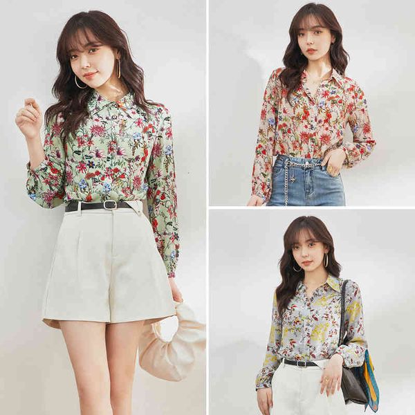 

women's polos 248 yuan silk shirt mulberry blouse foreign style printed, White