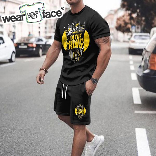 

i am king stripe 3d all over printed t shirts shorts sets tracksuits casual sports beach streetwear vocation clothing 220609, Gray