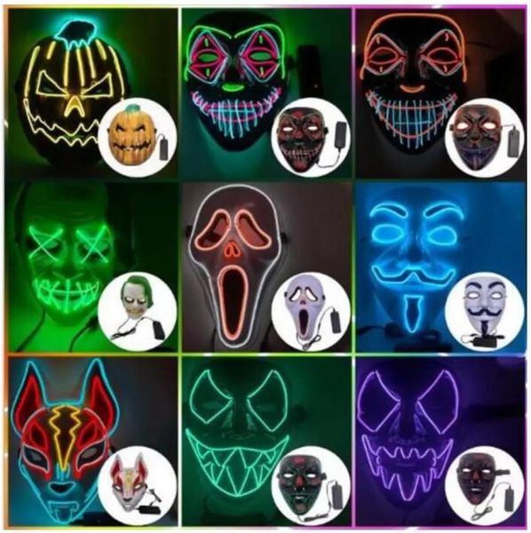 DHL Designer Face Mask Decorações de Halloween Máscaras de brilho Material PVC LED MENINAS HOMENS FREQUIMES PARA ADULTOS Decoração de casa B0803