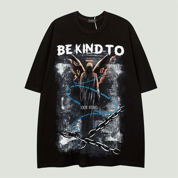 

oversized t shirts men hip hop streetwear graphic letter printed summer casual cotton loose gothic short sleeve tees 220509, White;black