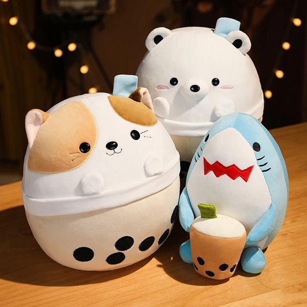 

25cm cute boba animal plush toy stuffed bear cat shark cosplay boba milk tea soft doll kids toys birthday christmas gift for child