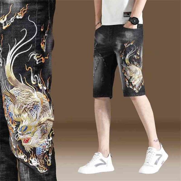 

denim shorts embroidery ins brand summer thin men's 2022 fashion casual 5-point middle pants 5, Blue