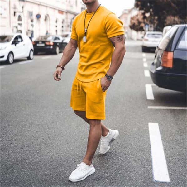 

men s tracksuit 2 piece set summer solid sport hawaiian suit short sleeve t shirt shorts casual fashion man clothing 4xl 220621, Gray
