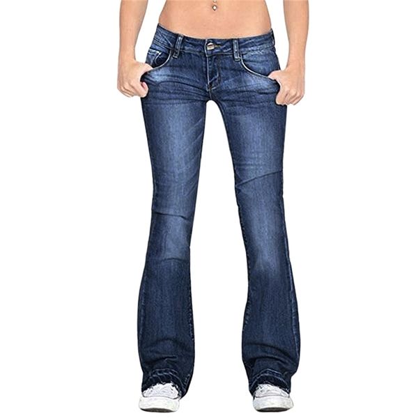 

adisputent new women flare jeans slim denim trousers vintage bell bottom jeans high waist pants stretchy wide leg jeans, Blue