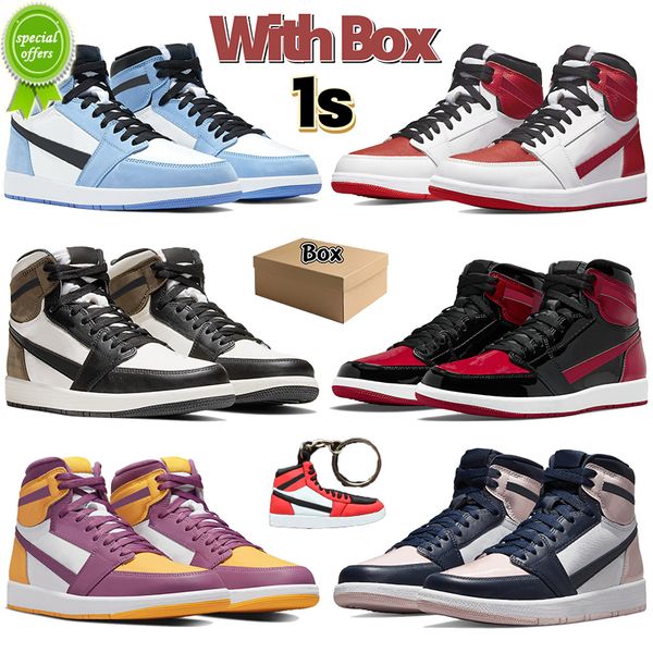 

2022 with box 1 1s mens basketball shoes dark marina blue mocha patent bred brotherhood silver toe black white rust pink mid light smoke gre