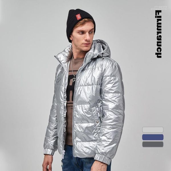 Men Parkas 2022 Winter Men/Boys Silver Shiny Shin White Duck Men Men Menas Jacket grossa com capuz Homme Phin22