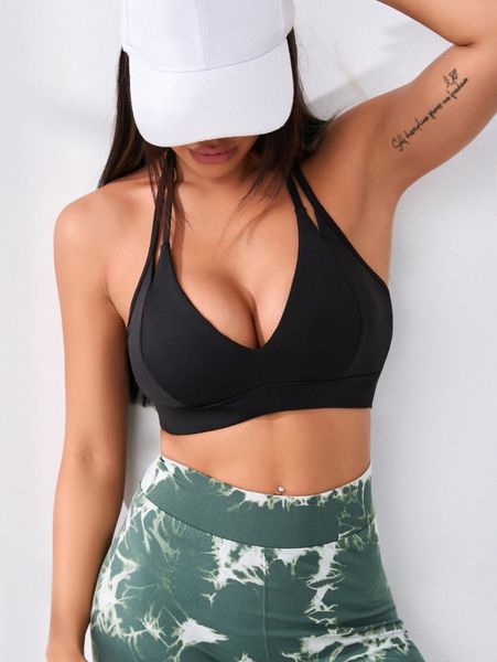 

marshmellow solid halter backless sports bra l2lq#, Gray