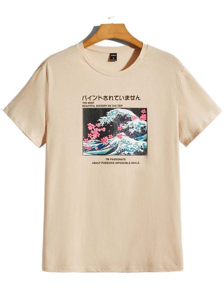 

men japanese letter & wave print tee r2oh#, White;black