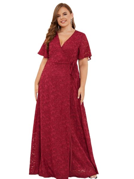 

plus jacquard butterfly sleeve knot side bridesmaid dress v5l6#, Black