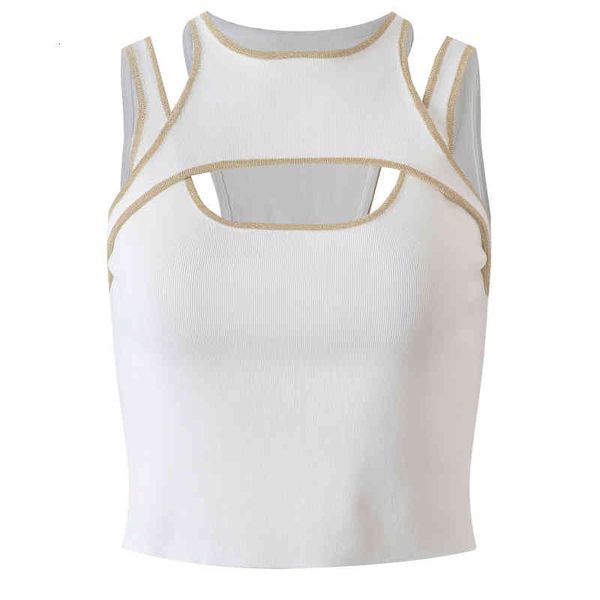 women's tanks camis summer neck suspender vest metal contrast hollow out splicing sleeveless bottoming pvdc, White