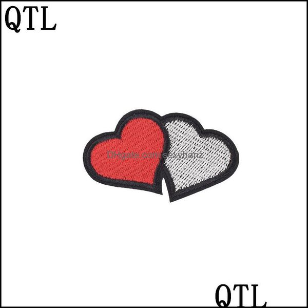 

sewing notions tools apparel 10 pcs embroidered double heart type badge for clothing ironing applique girls sweater stripe embroideredes d, Black
