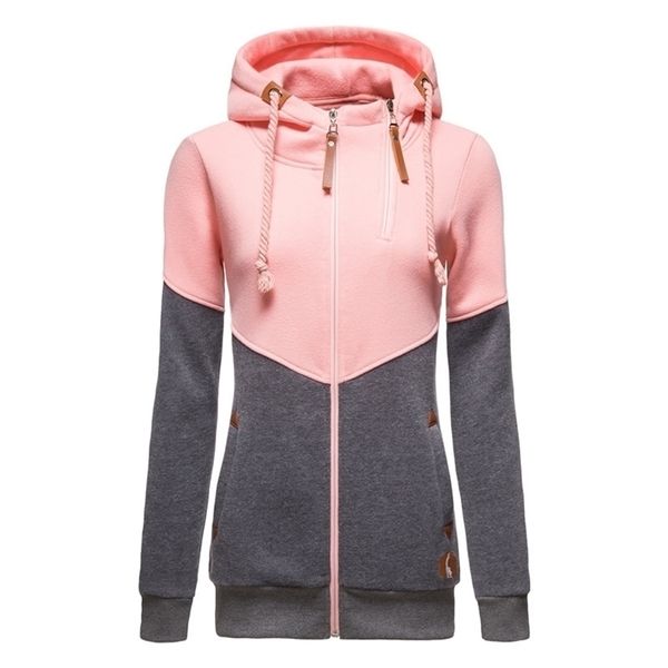 

autumn hooded sweatshirt ladies casual patchwork slim womens jackets comfortable warm long style buttocks hoodies women lj201130, Black