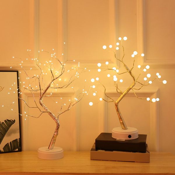 Luce notturna a LED Mini albero di Natale Filo di rame lampada ghirlanda casa decorazione desktop lampada da tavolo luminosa illuminazione per vacanze 201028