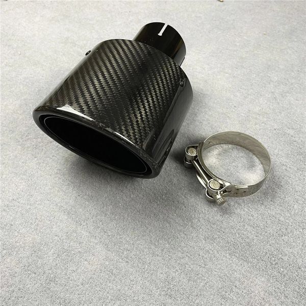 

1 pc glossy carbon fiber for akrapovic car muffler tip exhaust pipe nozzle decoration universal stainless black oval tilting up down