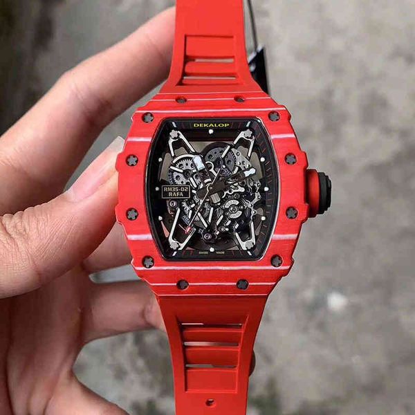 

carbon fiber black technology hollow out fully automatic men's watch mechanical mill wine barrel rm35-02 large dial, Slivery;brown