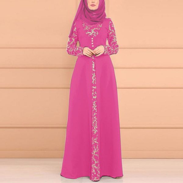 Günlük Elbiseler Kadın Müslüman Elbise Tam Kapak Namaz Kaftan Arap Jilbab Abaya İslami Dantel Dikiş Dresshijab Vestido Robe Musulman R5Casua