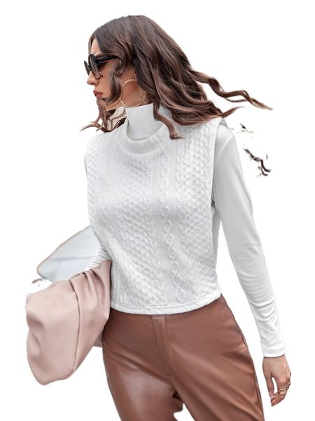 

x farah high neck tee & shoulder pads cable textured tank 842z#, White