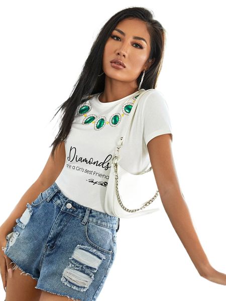 

x r07 letter & gem print tee p4er#, White