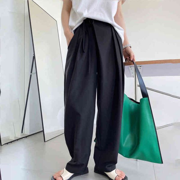 

women's pants & capris [ewq] korea chic autumn casual trend women solid high-waist lace-up fashion simple straight wide-leg suit 16e233, Black;white