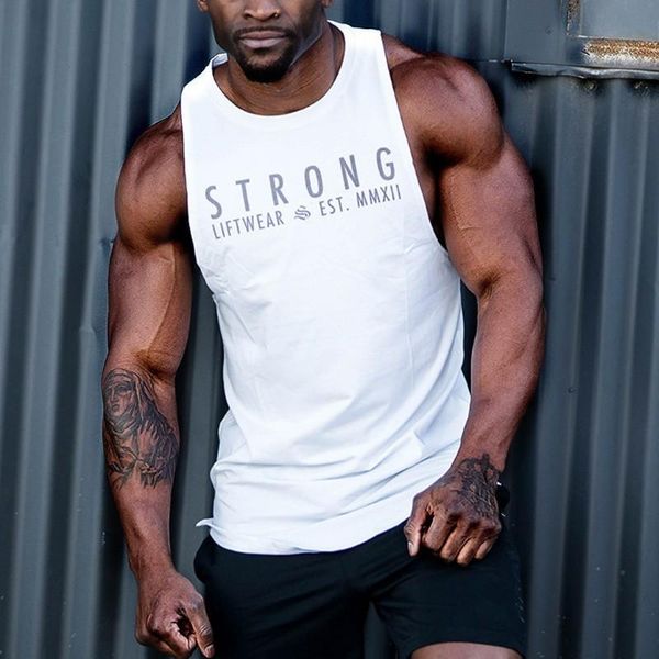 

men' tank sports muscle training sleeveless t-shirt tide strong fitness basketball pure cotton quick-drying breathable vest, White;black